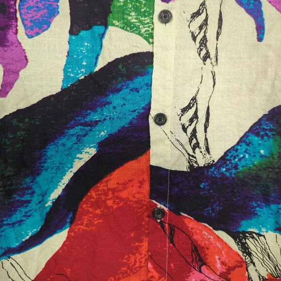 JOGAL Shirt size Large short sleeve Colorful Abstract Print Button-Up - Picture 4 of 11